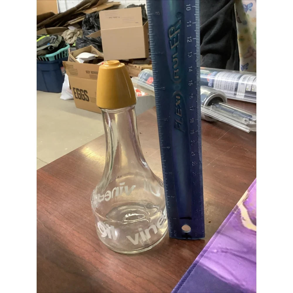 Vintage Gemco Oil /Vinegar Shaker Bottle Glass Single 1970's Tan Mustard Lid